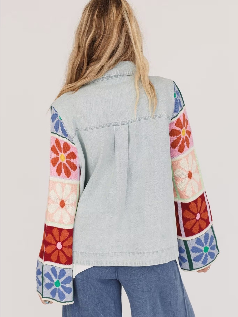 DAVI & DANI Women’s Adjustable Cuffs Multi Patch Denim Jacket (light denim) - Picture 15 of 15